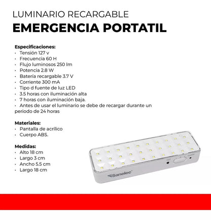 Lámpara Recargable De Emergencia Sanelec 30 Leds 2163 - Marchante MX