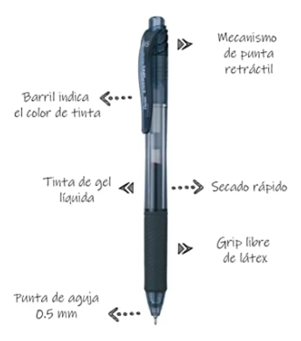 12 Bolígrafos Pentel Energel Bln105 Tinta Gel Negra 0.5mm