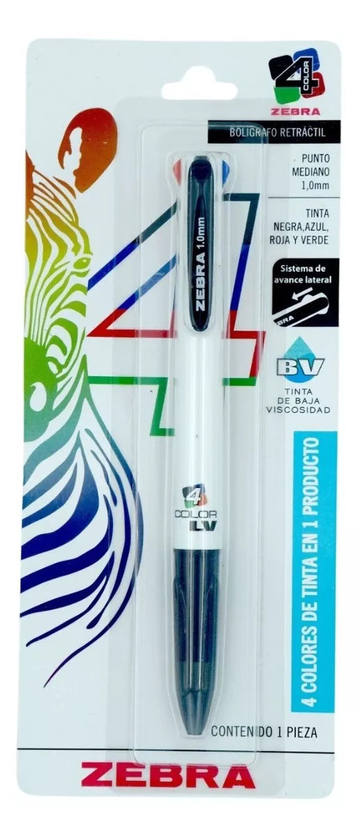 Bolígrafo Cuatricolor Cuatro Tintas En Uno Zebra Punto Medio Exterior Blanco