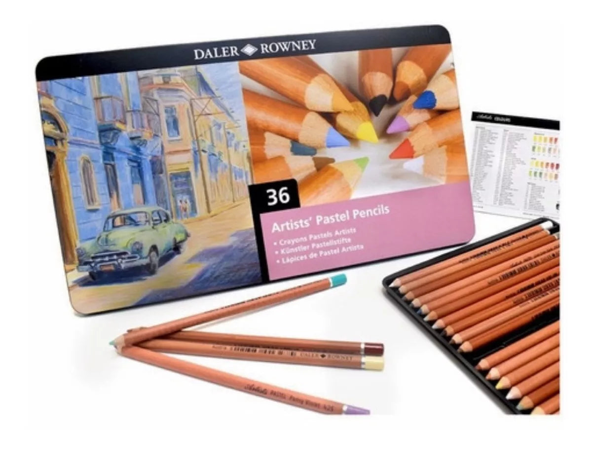 Estuche 36 Lápiz Pastel Dibujo Trazo Suave Daler Rowney