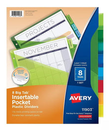 8 Separadores Avery Bolsas Interior Carpeta Pestañas Colores