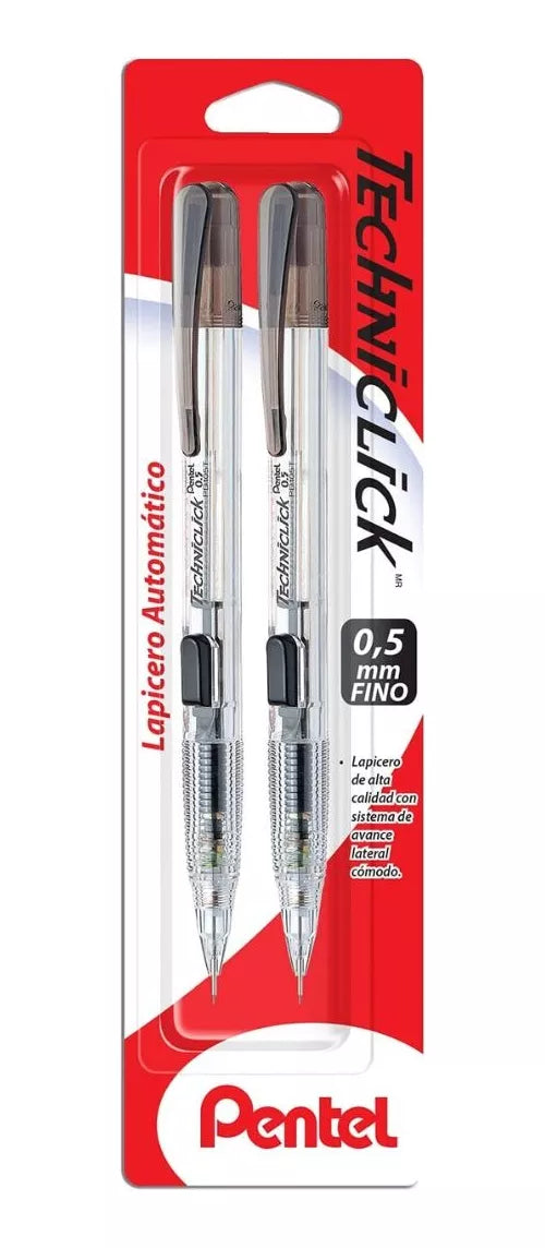 2 Lapicero Portaminas Pentel Techniclick 0.5mm C/borrador