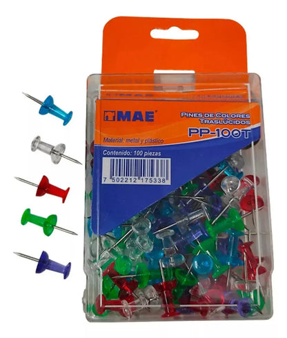 100 Pines Tachuelas Colores Mae Chinchetas Metal Plastico - Mae - vista lateral