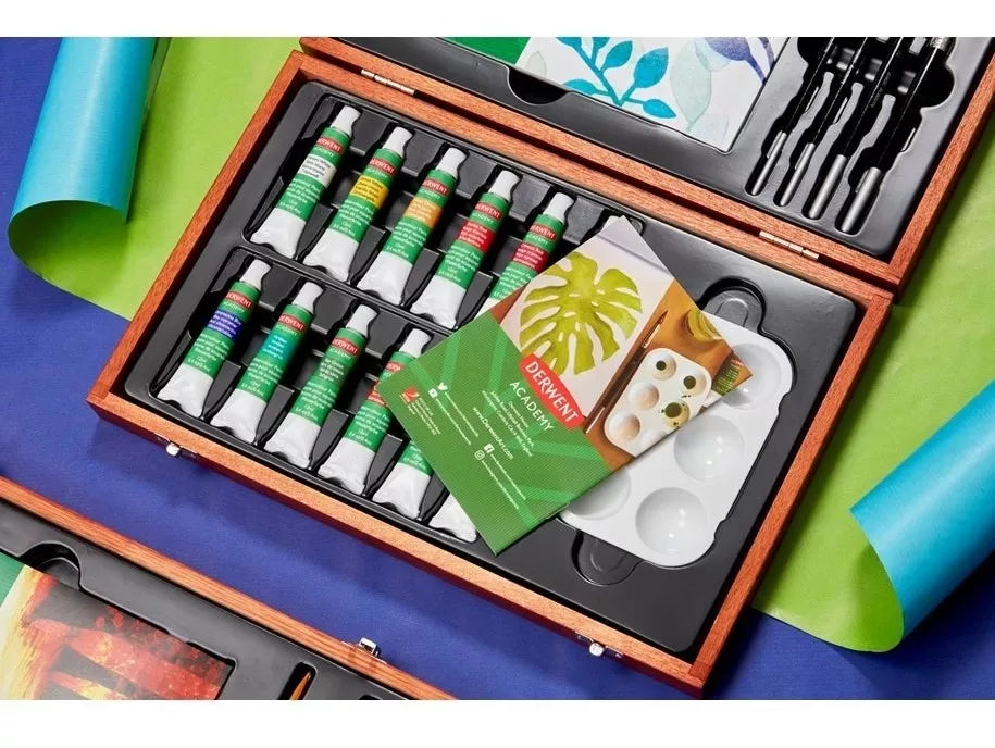 Caja de Madera Pintura Acuarela Derwent Academy 12ml Set 12 Piezas - Marchante MX