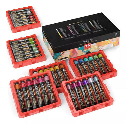 36 Tubos 22 Ml Pintura Acrilica Arteza Colores Metalicos - Arteza