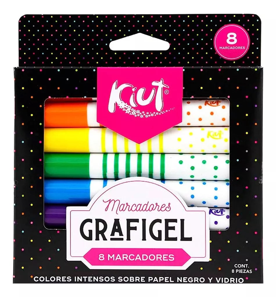 8 Marcadores Grafigel Kiut Colores Surtidos Dibujo Escritura