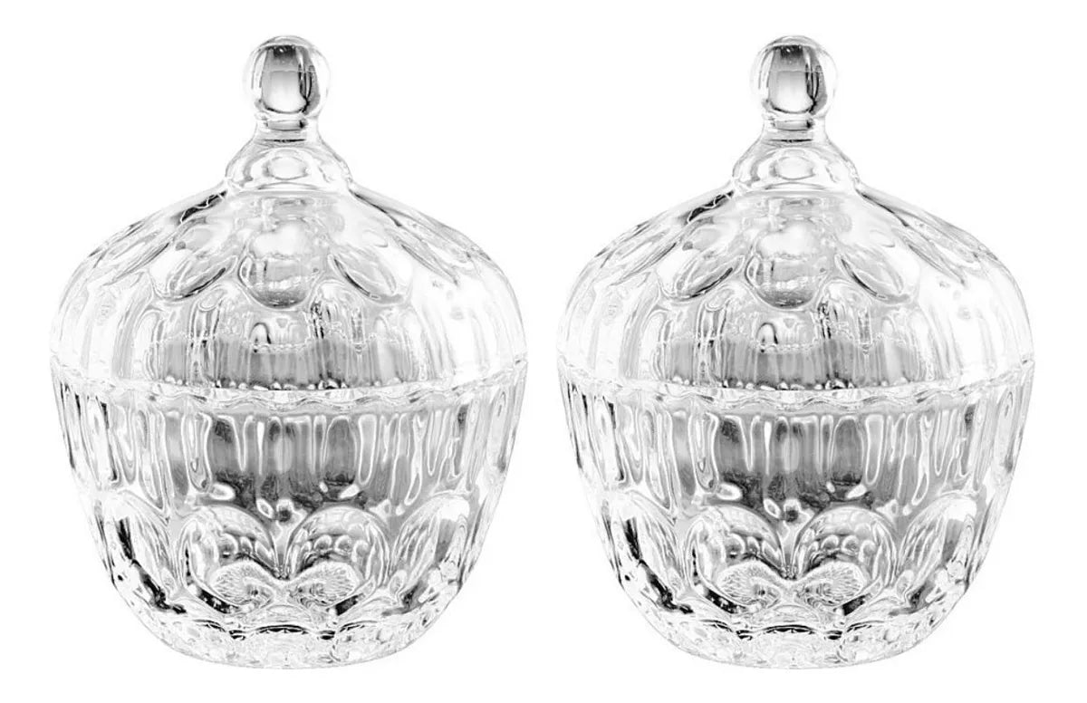 Azucarera Dulcero Bombonera Vidrio Cristal Labrado Tapa