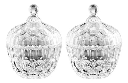 Azucarera Dulcero Bombonera Vidrio Cristal Labrado Tapa