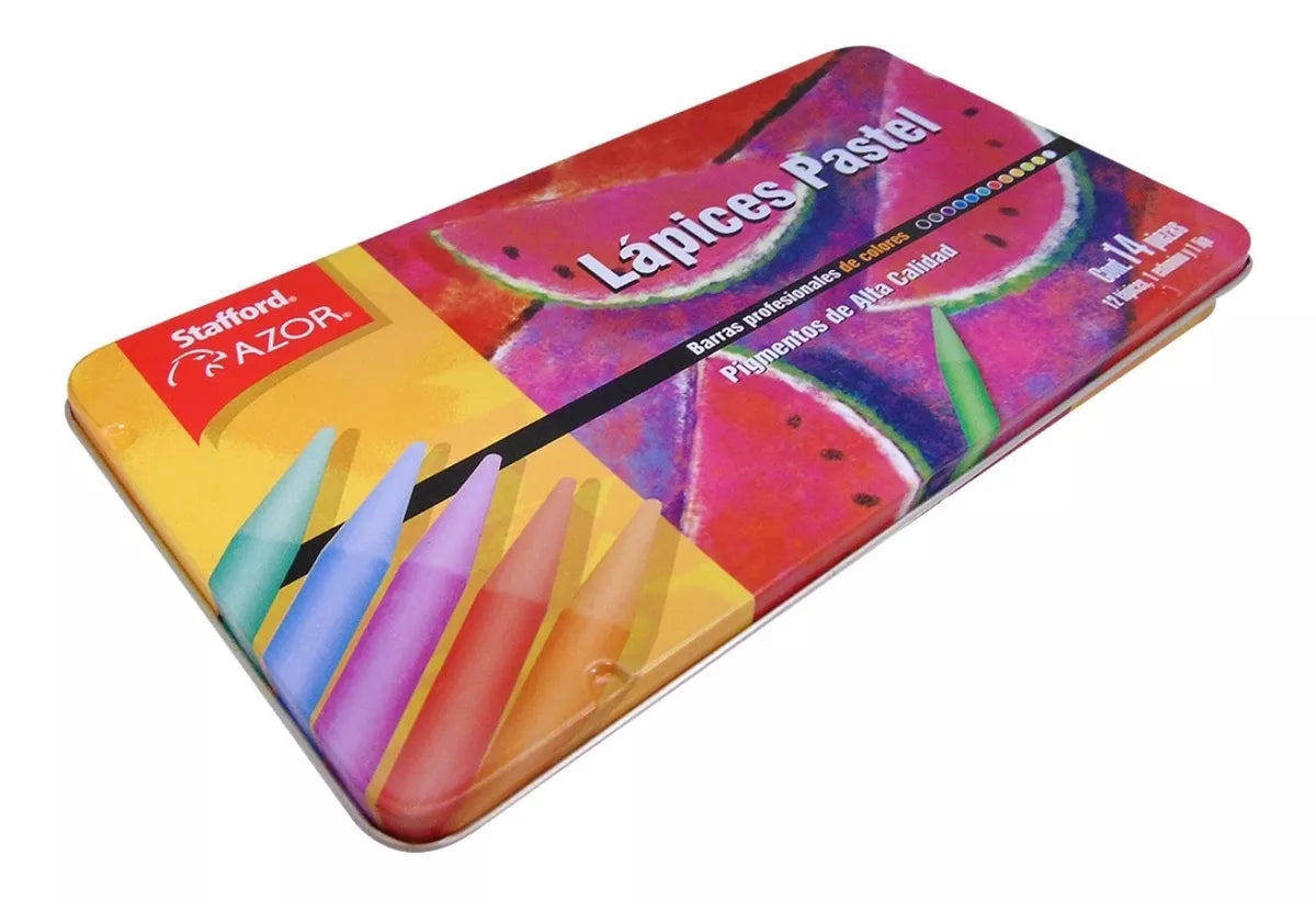 Set 12 Lapices Colores Pastel + 1 Esfumino + 1 Lija Stafford