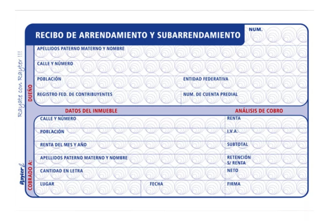 Recibo Arrendamiento Rayter Azul 2 Block C/50 Hojas C/u