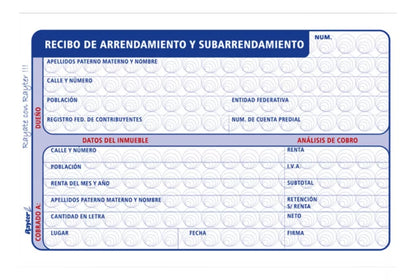 Recibo Arrendamiento Rayter Azul 2 Block C/50 Hojas C/u