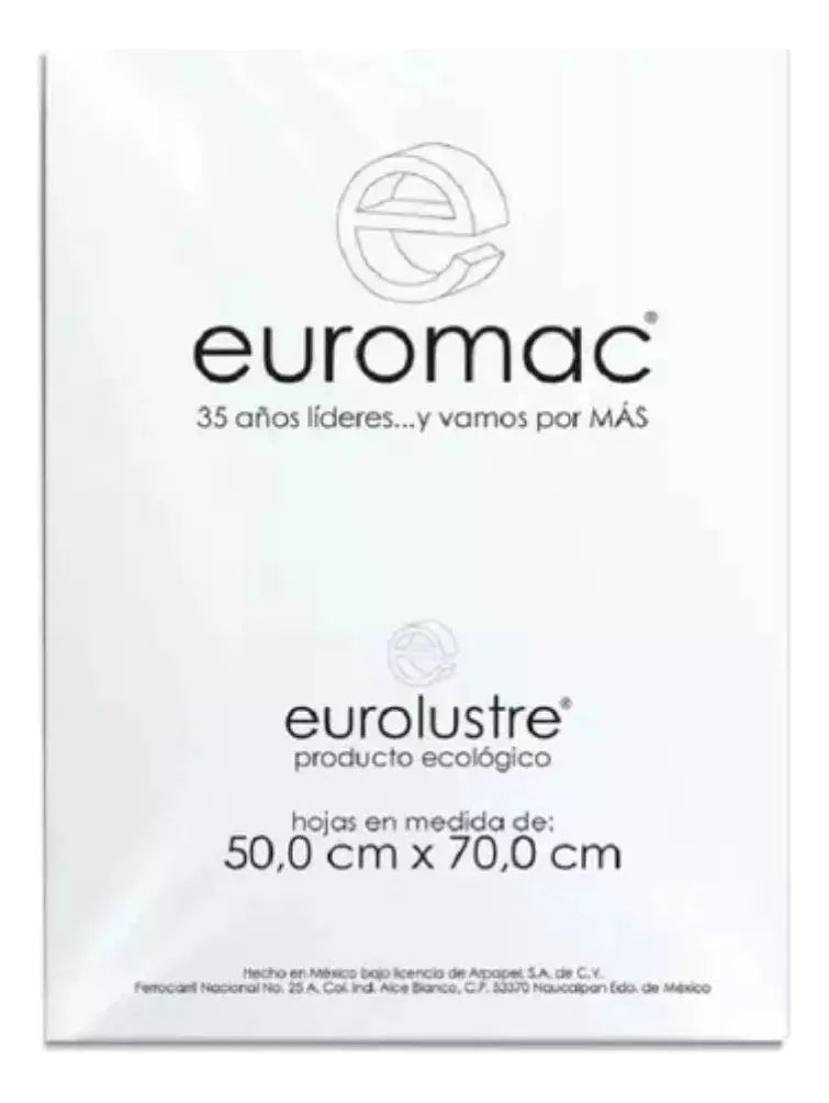 25 Hojas Papel Lustre Lustrina Euromac 50cm X 70cm Colores Blanco - Euromac - vista trasera
