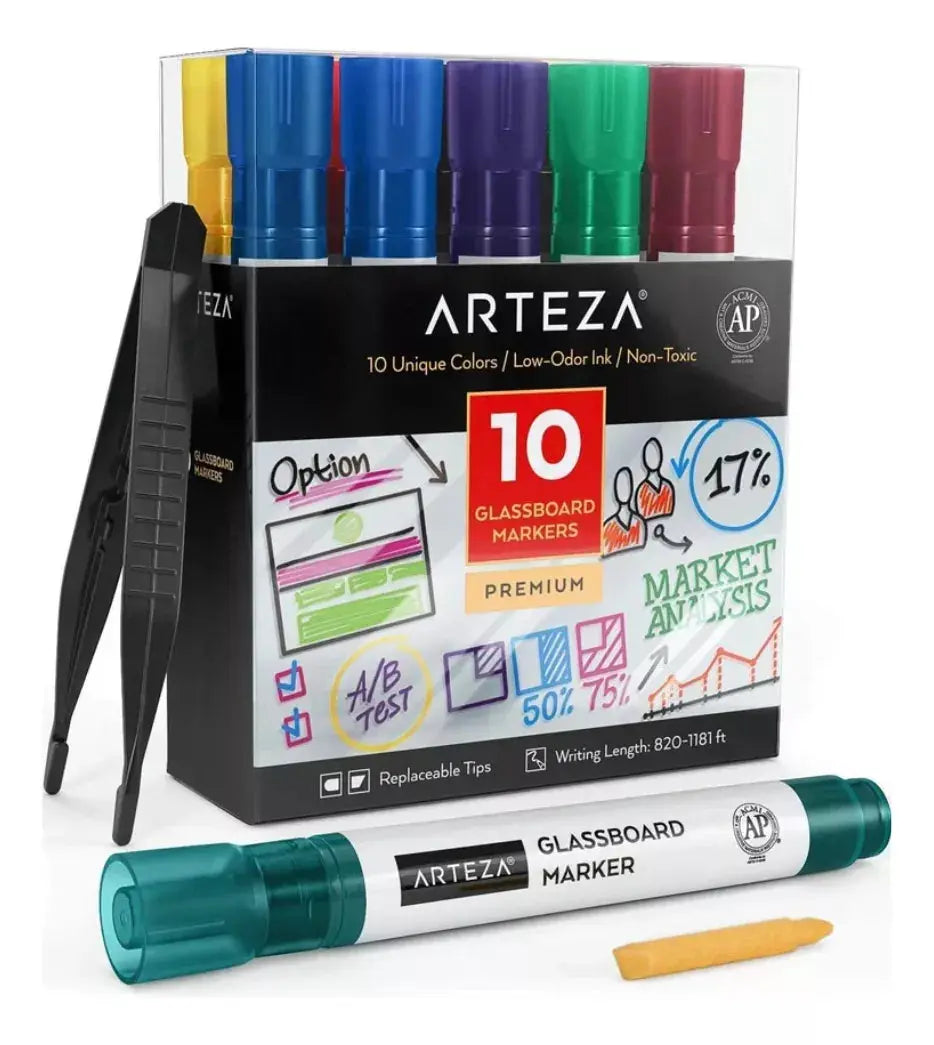 10 Rotuladores Pizarron Vidrio Varios Colores Arteza - Marchante MX