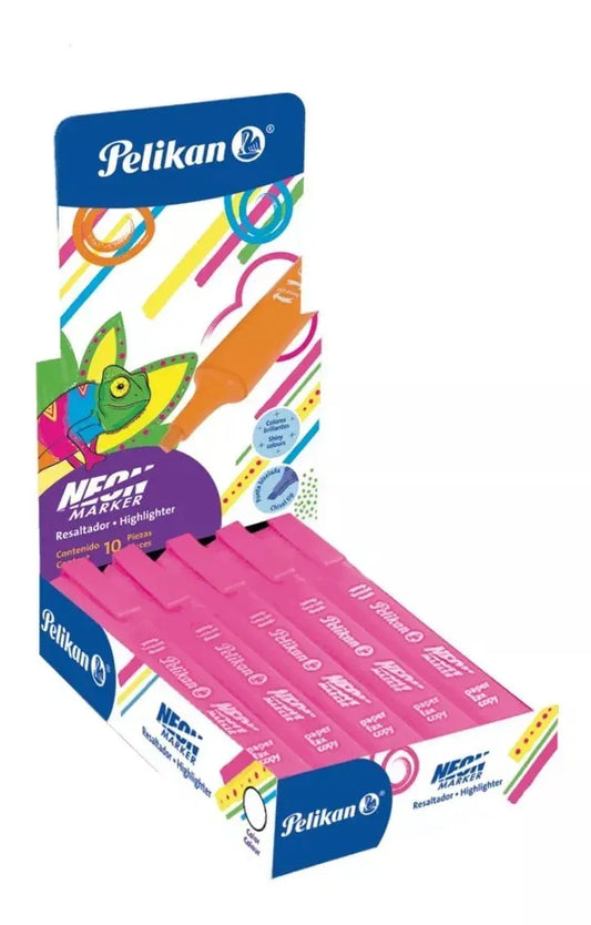 Marcatextos Resaltador Neon Marker Pelikan 10 Piezas Rosa - Pelikan - vista lateral