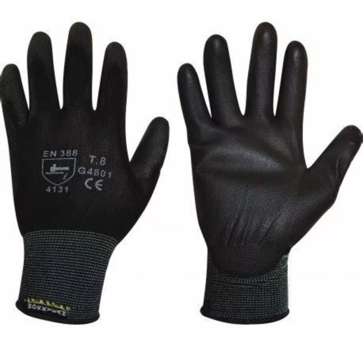 12 Guantes Seguridad Recubiertos Poliuretano Ribete Colores