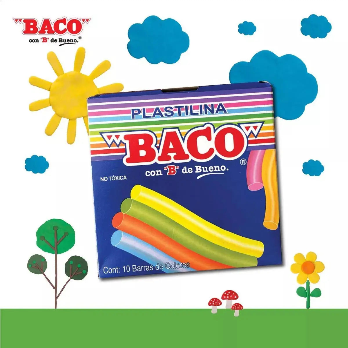 10cajas C/10 Barras Plastilina Baco Colores Surtidos Escolar - BACO - vista lateral