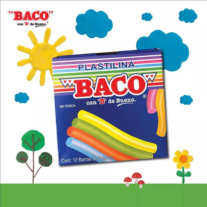 10cajas C/10 Barras Plastilina Baco Colores Surtidos Escolar - BACO - vista lateral