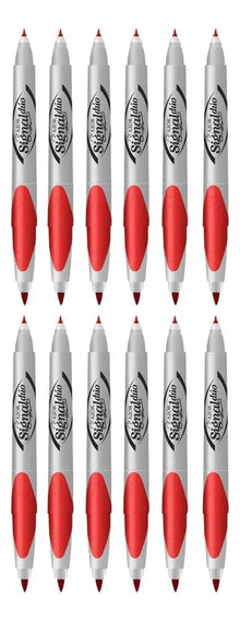 12 Marcadores Permanentes Signal Duo Rojo Azor Doble Punta