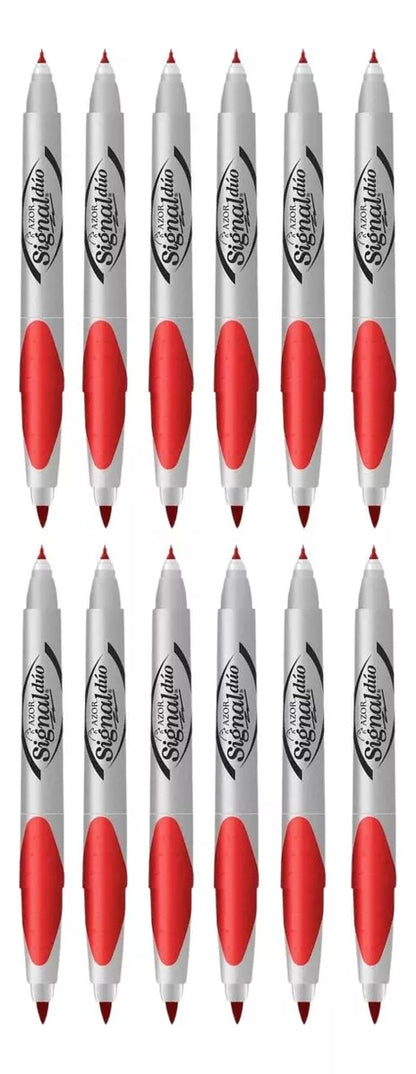 12 Marcadores Permanentes Signal Duo Rojo Azor Doble Punta