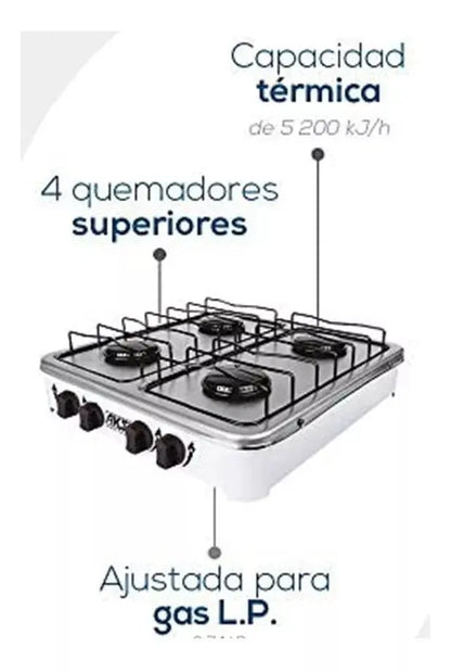 Estufa De Mesa Aksi 4 Quemadores Blanco Acero Inoxidable Color Blanco - Marchante MX