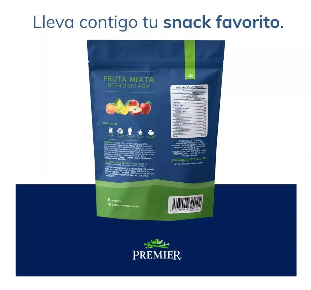 Fruta Deshidratada Mixta Premier En Cubo Chico 1 Kilo Zipper