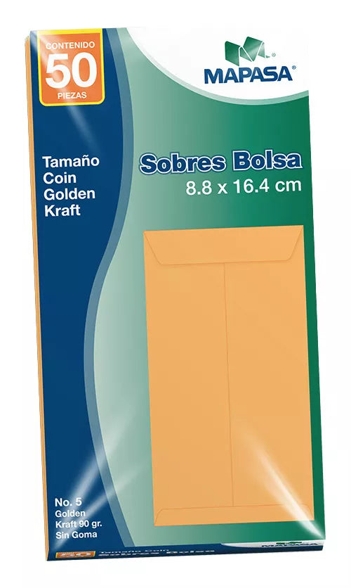 Sobre Bolsa Mapasa Con Goma Tamaño Coin 50pzs 90g Im0168 Color Golden Kraft