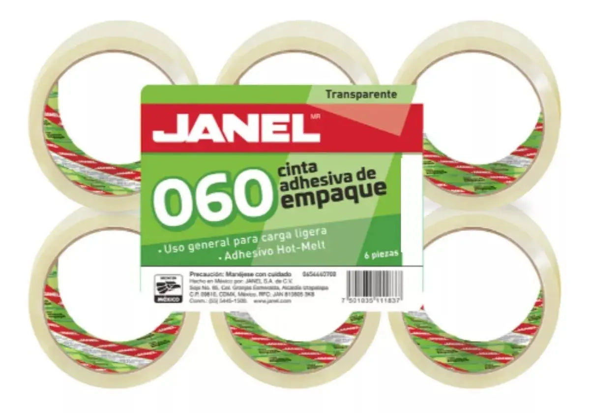 6 Cinta Adhesiva Empacar Janel 060 Transparente 44x40m Rollo - Janel - detalle