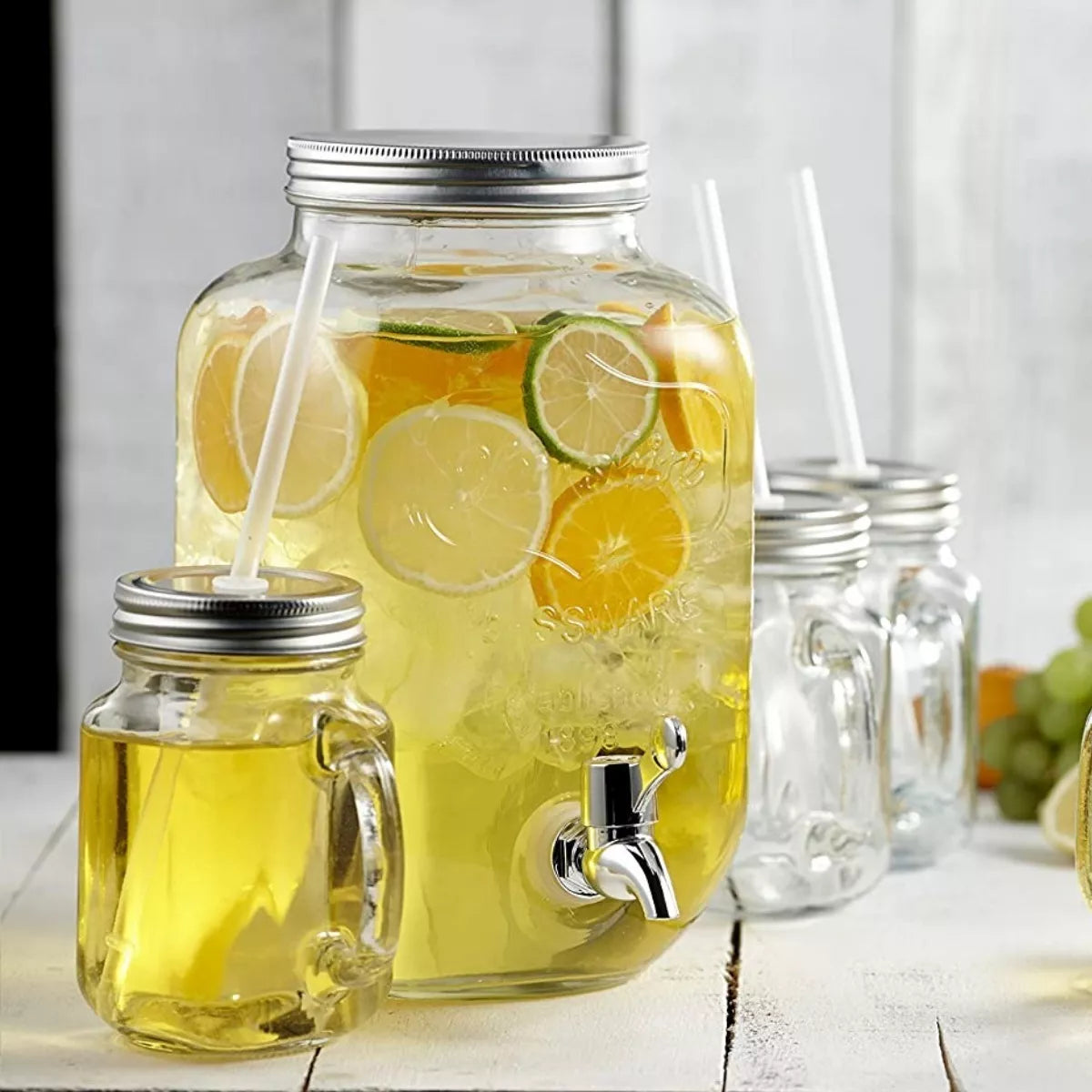 Tarro de albañil: Dispensador de bebidas 8 l Vitrolero Agua Vidrio