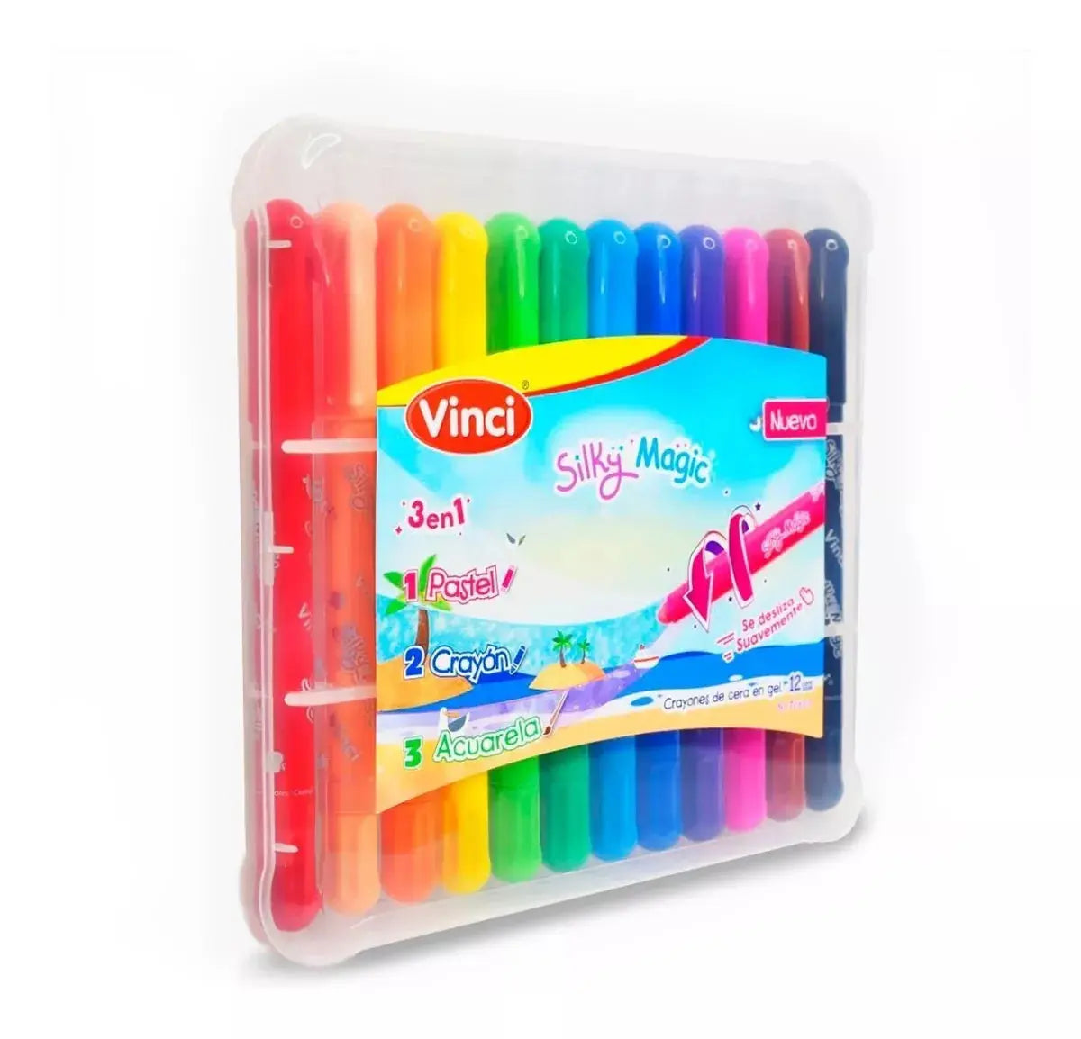 Set 12 Crayón De Cera En Gel Vinci Silky Magic 3 En 1 - vinci - vista lateral