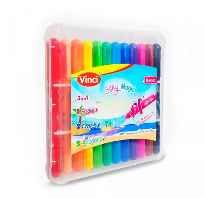 Set 12 Crayón De Cera En Gel Vinci Silky Magic 3 En 1 - vinci - vista lateral