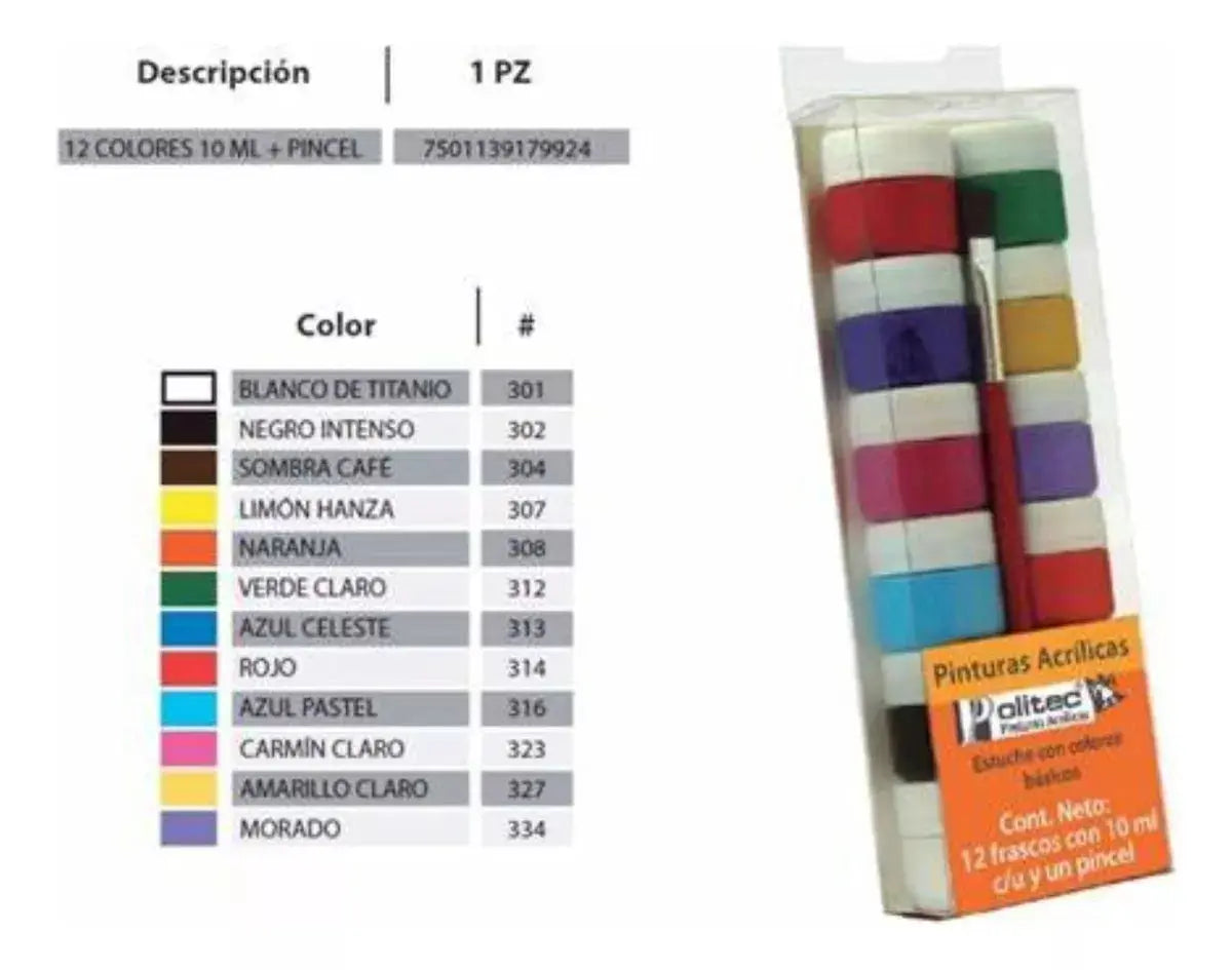 Set Pintura Acrilica Politec 12 Clasicos + 12 Especiales - Marchante MX