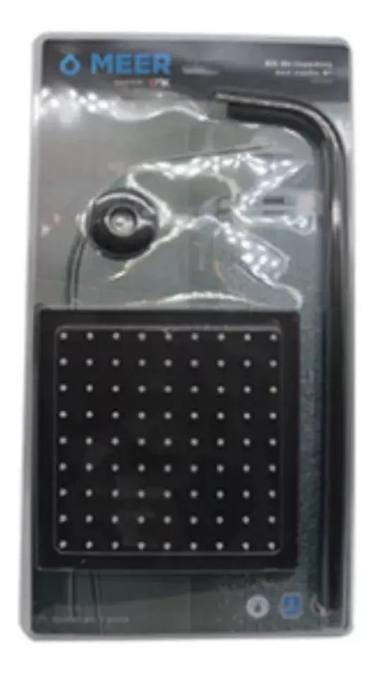 Regadera Cuadrada Tubo Meer Antisarro Negro Mate 8 Pul 15cm - CNX - vista lateral