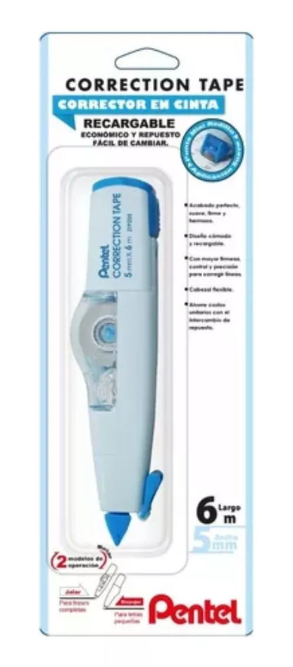 Corrector En Cinta Pentel Con 2 Funciones En 1 Recargable