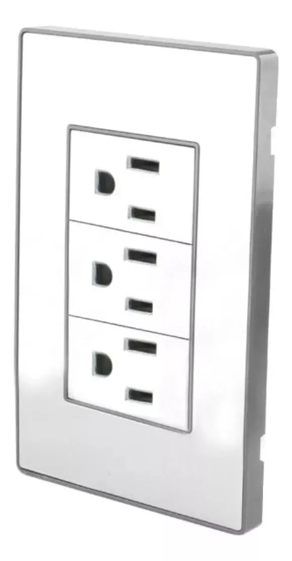 Placa Cordoba Sanelec Cromo Triple Contacto 4641 - Sanelec - detalle
