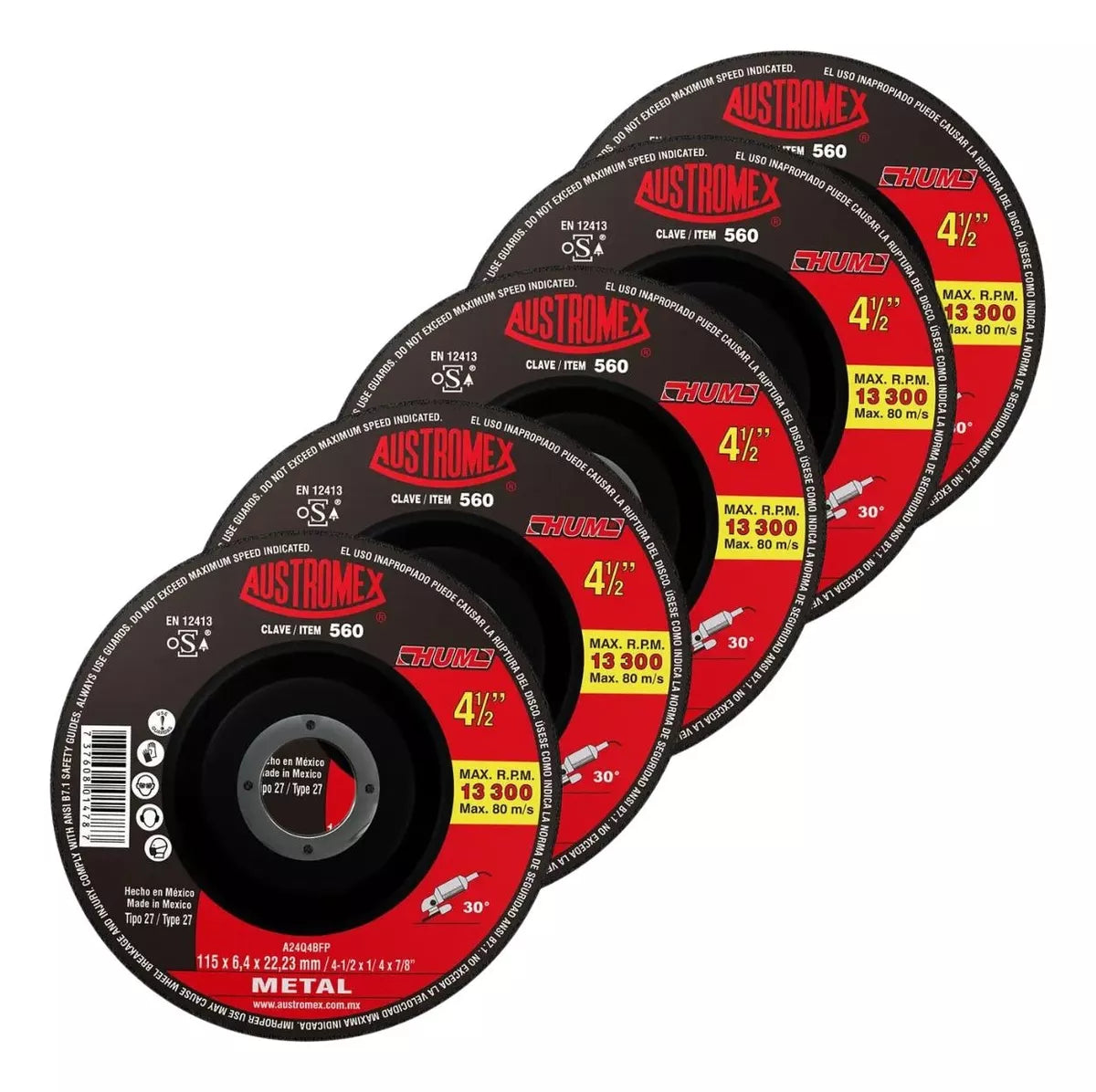 25pz Disco Desbaste Abrasivo 560 Austromex Grano 24 4-1/2'' - Marchante MX