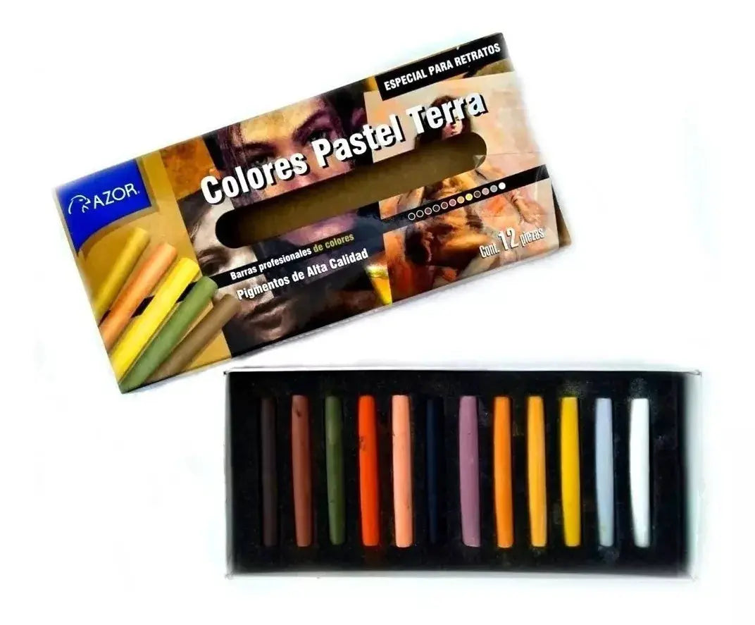 Set 12 Colores Pastel Tonos Terra Seco Gises Dibujo Stafford - Azor - vista lateral