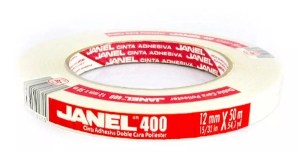 Cinta Adhesiva Doble Cara 400 Poliester 12mm X 50m Janel