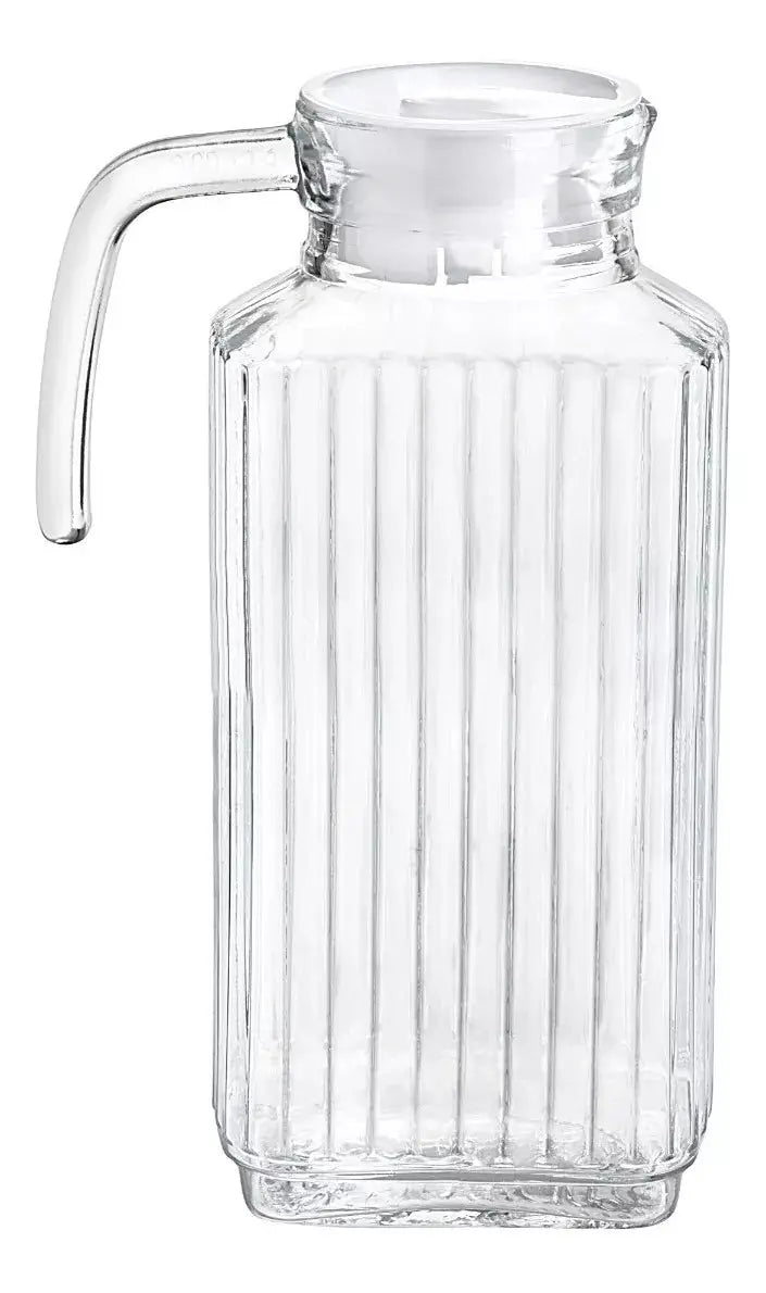 Jarra Vidrio Cuadrada Grande Tapa 1.8 L Agua Cristal Líneas - Vittori - vista lateral