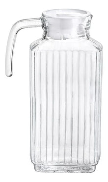 Jarra Vidrio Cuadrada Grande Tapa 1.8 L Agua Cristal Líneas