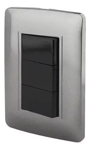 Apagador Triple Sanelec Placa Linea Toscana Graphite - Sanelec - detalle