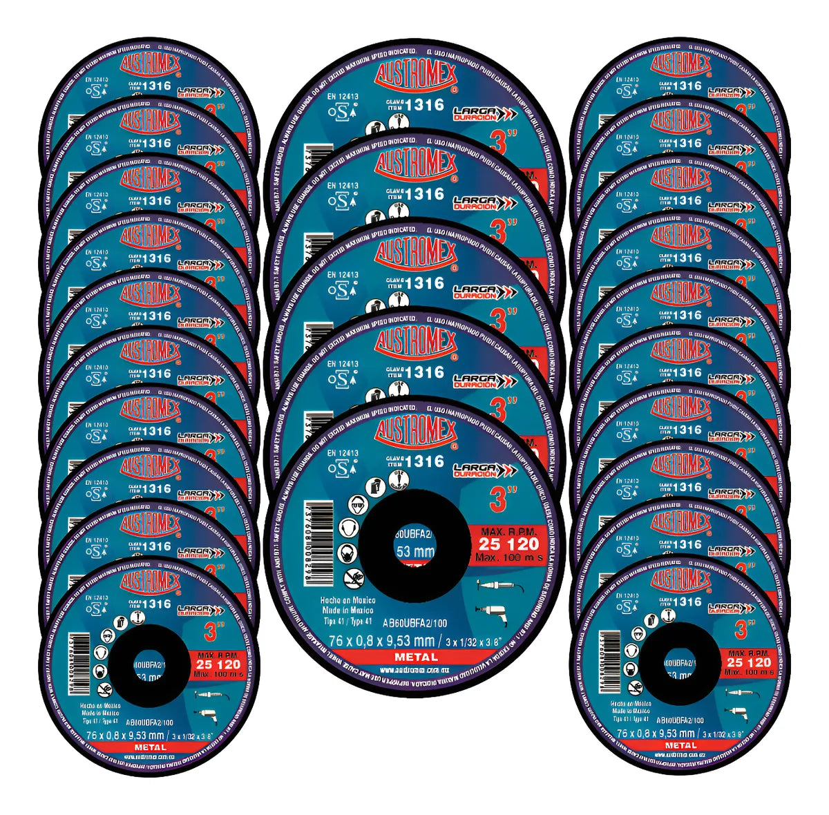 25pz Disco Abrasivo 76x0.8x9.53 Mm Clave 1316 Austromex Negro