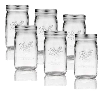 6pz Frascos Vidrio Mason Jar Ball 32 Oz Boca Ancha Original