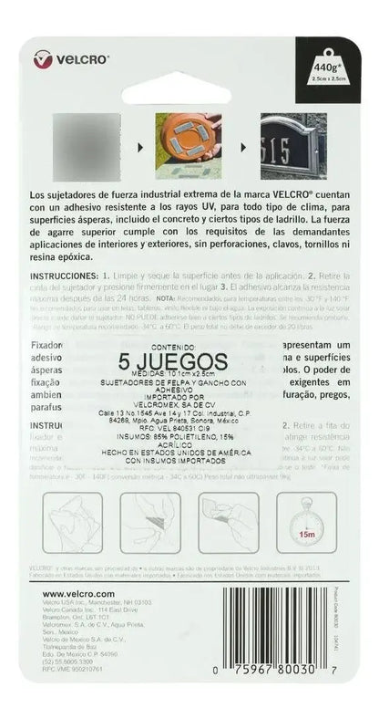 5 pz Tiras Sujetadoras Gris Alta Resistencia VELCRO 10.1x2.5cm - Velcro - vista lateral