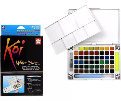Estuche Portátil 48 Acuarelas Sakura Koi Sketch Box + Pincel