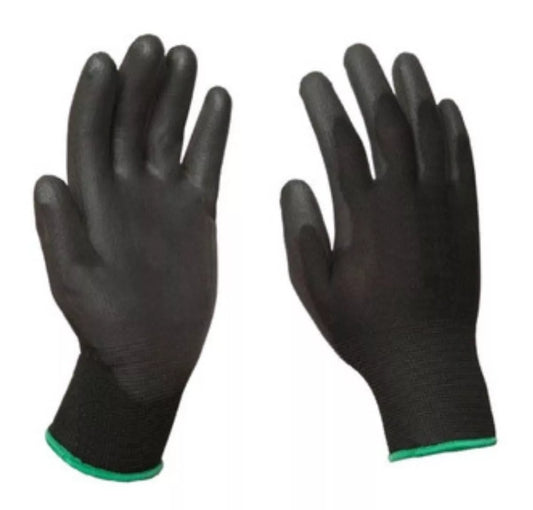 12 Guantes Seguridad Recubiertos Poliuretano Ribete Colores