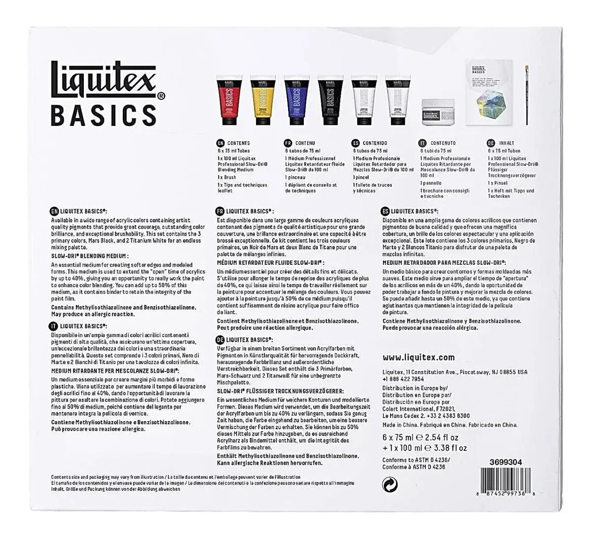 Set 6 Pinturas Acrilicas Liquitex Básico + Medio + Pincel - Marchante MX
