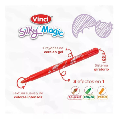 Set 12 Crayón De Cera En Gel Vinci Silky Magic 3 En 1 - vinci - detalle