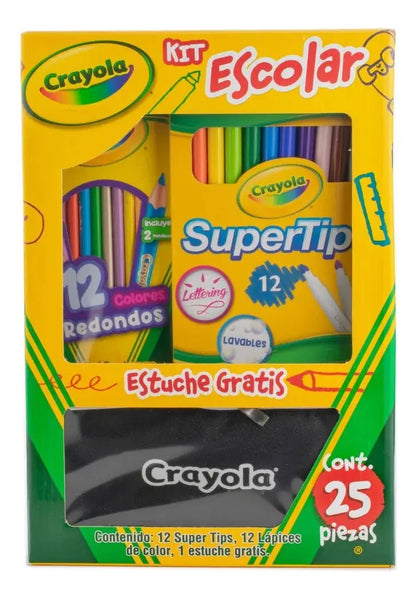 Kit Escolar Crayola 12 Supertips + 12 Lapiz Color + 1 Estuche - Marchante MX