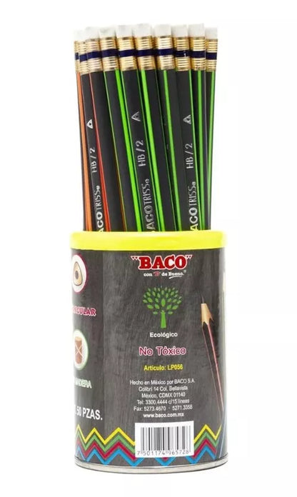 Bote 50 Lapices Madera Grafito Hb/2b Goma Borrar Baco Triss