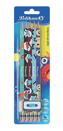 Kit Goma 5 Lápices Grafito Triangular 2HB Pelikan